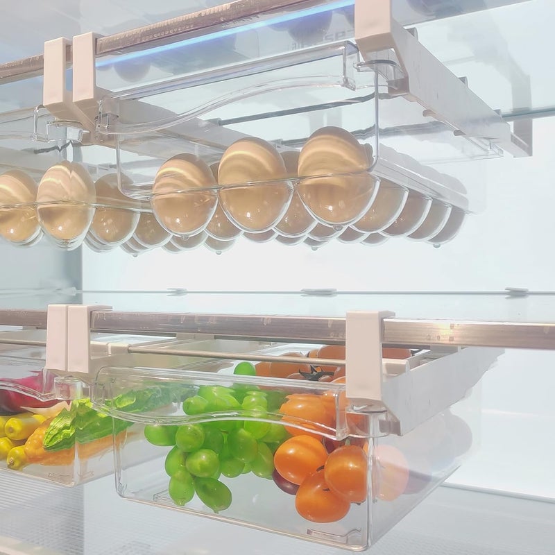 URALFA 2 Pack Fridge Drawer Organizer Egg Holder For Refrigerator Pull Out, Refrigerator Drawers for Fruit and Vegetable, Transparent Organization and Storage Box Fit for Fridge Shelf - Image 1